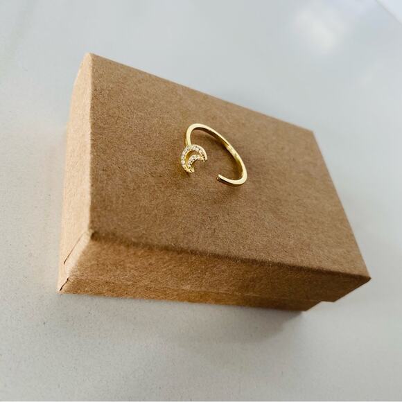 NEW REVOLVE NORDSTROM 18kt Gold Vermeil White CZ Open Moon Ring Adjustable 8 - Picture 4 of 4